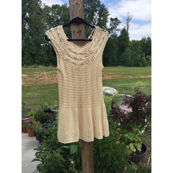 Free People Tops - Free People womens linen silk sleeveless knit tunic top M open beachy fairy